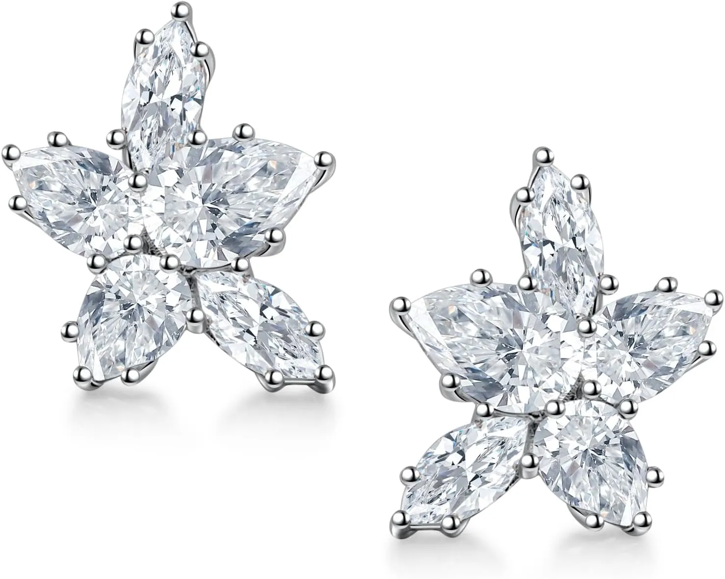 Cubic Zirconia Stud Earrings 925 Sterling Silver, Hypoallergenic Simulated Diamond Cluster Earrings for Women - Mother's Day/Birthday Gift for Wife Mom He