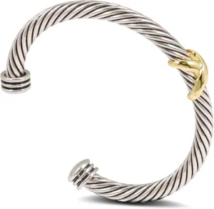 Cuff Bracelet for Women Twisted Cable Bracelet Two Tone Charm Bangle Bracelet Silver Vintage Bracelets Jewelry for Women