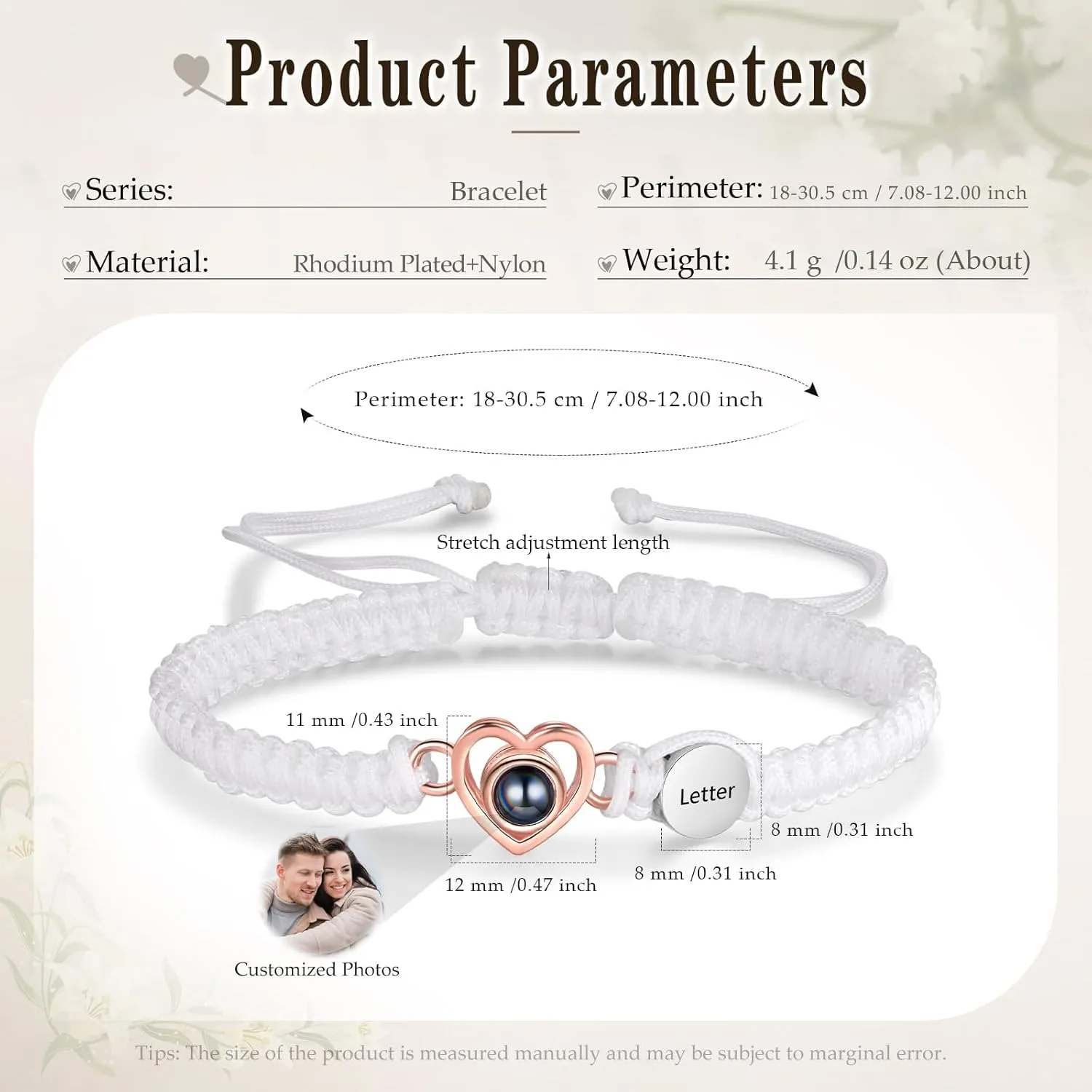 Custom Bracelets with Picture inside Personalized Photo Projection Bracelet Adjustable Bracelets with Photos for Women Men Customized Valentines Gifts for Boyfriend Girlfriend