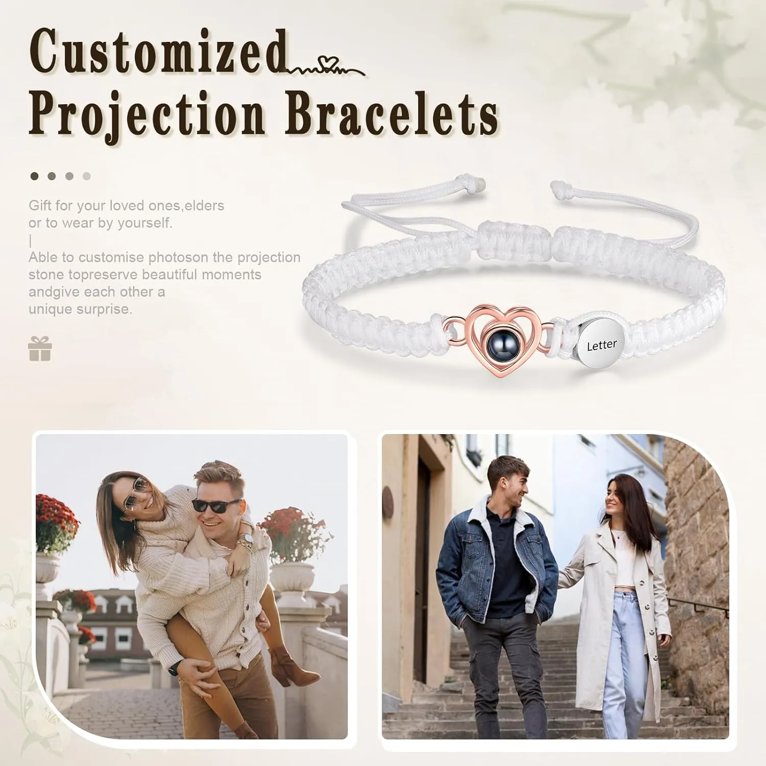 Custom Bracelets with Picture inside Personalized Photo Projection Bracelet Adjustable Bracelets with Photos for Women Men Customized Valentines Gifts for Boyfriend Girlfriend