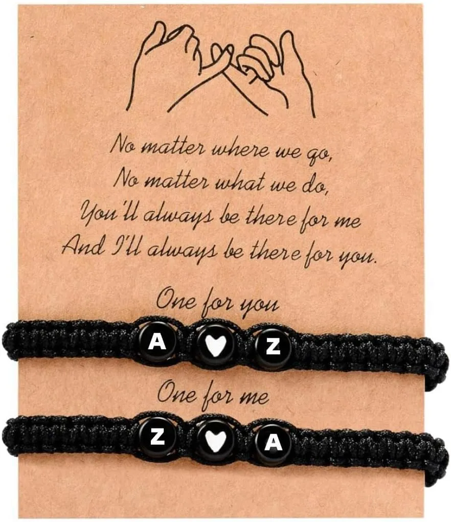 Custom Couple Matching Bracelets, Initial Letter, Couple Bracelets,Handmade Braided Adjustable Rope,Gifts for Boyfriend Girlfriend,Valentines & Anniversary Day Couple Gift,2pcs