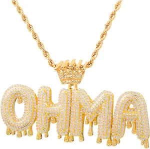 Custom Made Hip Hop Crystal Pendant Necklace Personalized Name Cubic Zircon Crown Drip Iced Out Bubble Letters Chain Pendants&Necklaces For Men Jewelry Cuban Tennis Chain (gold 3letters)