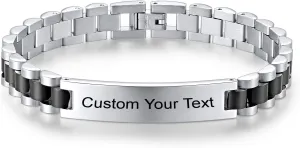 Custom Mens Bracelet Personalized Watch Band Engraved Name Bracelets for Men Customized ID Cuff Wristband Gift for Dad Husband