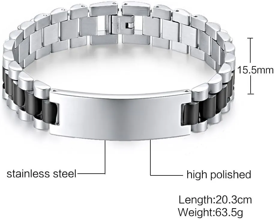 Custom Mens Bracelet Personalized Watch Band Engraved Name Bracelets for Men Customized ID Cuff Wristband Gift for Dad Husband