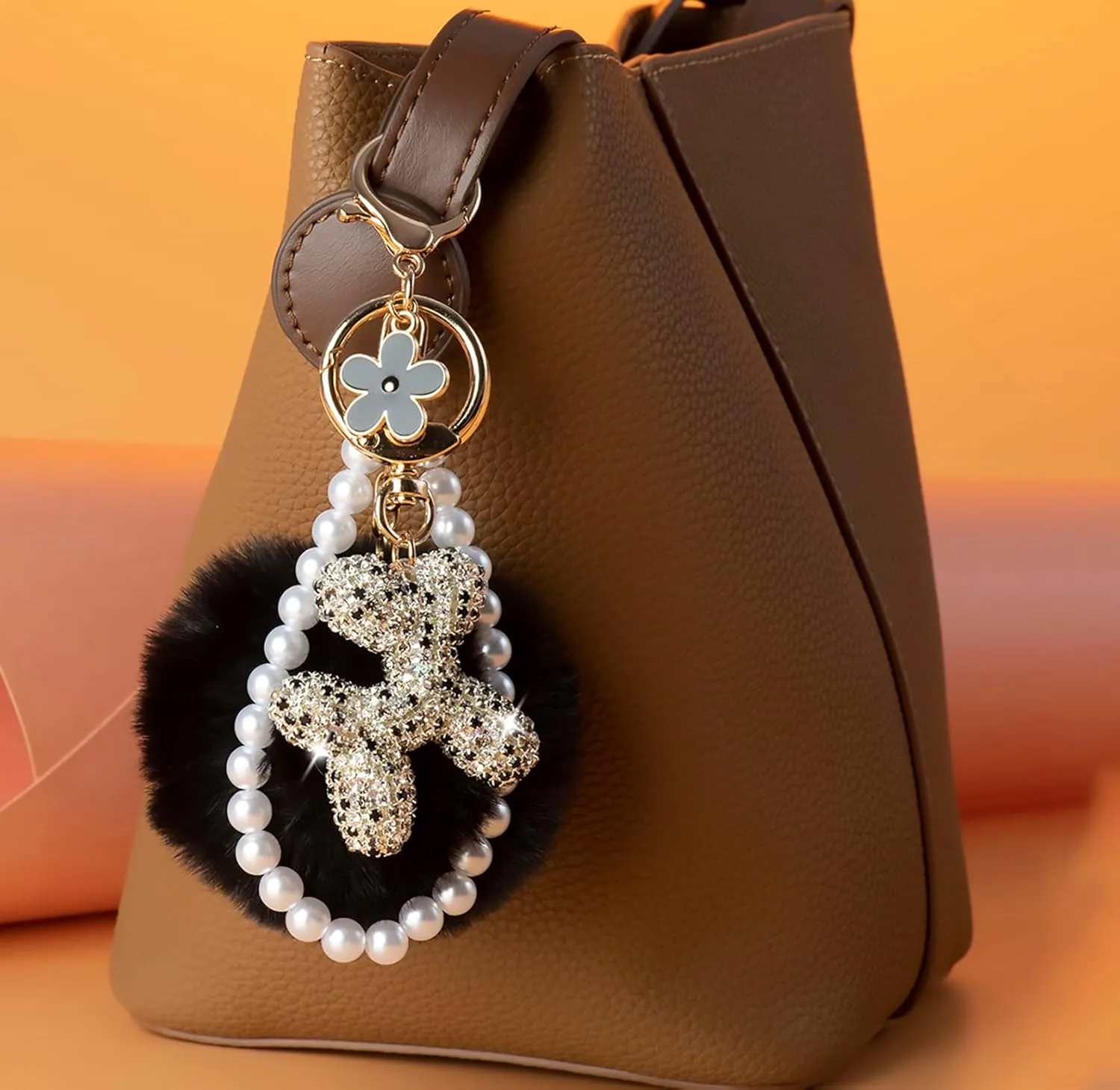 Cute keychains, Balloon Dog Bag Charms for Women, Purse Charms, Pearl Keychain Wristlet, Shiny Rhinestone Key Chain