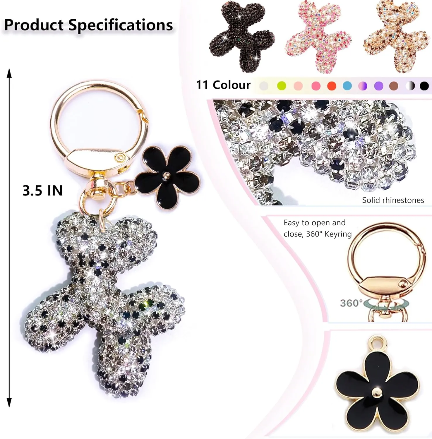 Cute keychains, Balloon Dog Bag Charms for Women, Purse Charms, Pearl Keychain Wristlet, Shiny Rhinestone Key Chain