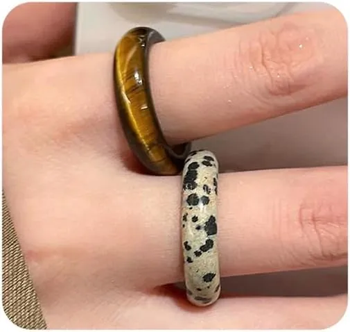 Cute Tiger Eye Ring for Women Men Natural Aesthetic Spotted Ring Vintage Couple BFF Matching Ring Maya Stone Stacking Band Ring Statement Jewelry Gift