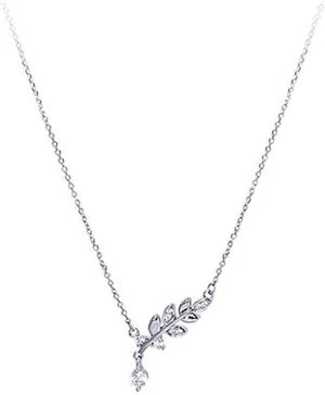 CZ Olive Leaf Pendant Necklace for Women Girls 925 Sterling Silver Cubic Zirconia Crystal Leaves Branch Charm Chain Choker Necklaces Dainty Elegant Birthday Wedding Anniversary Jewelry Gift