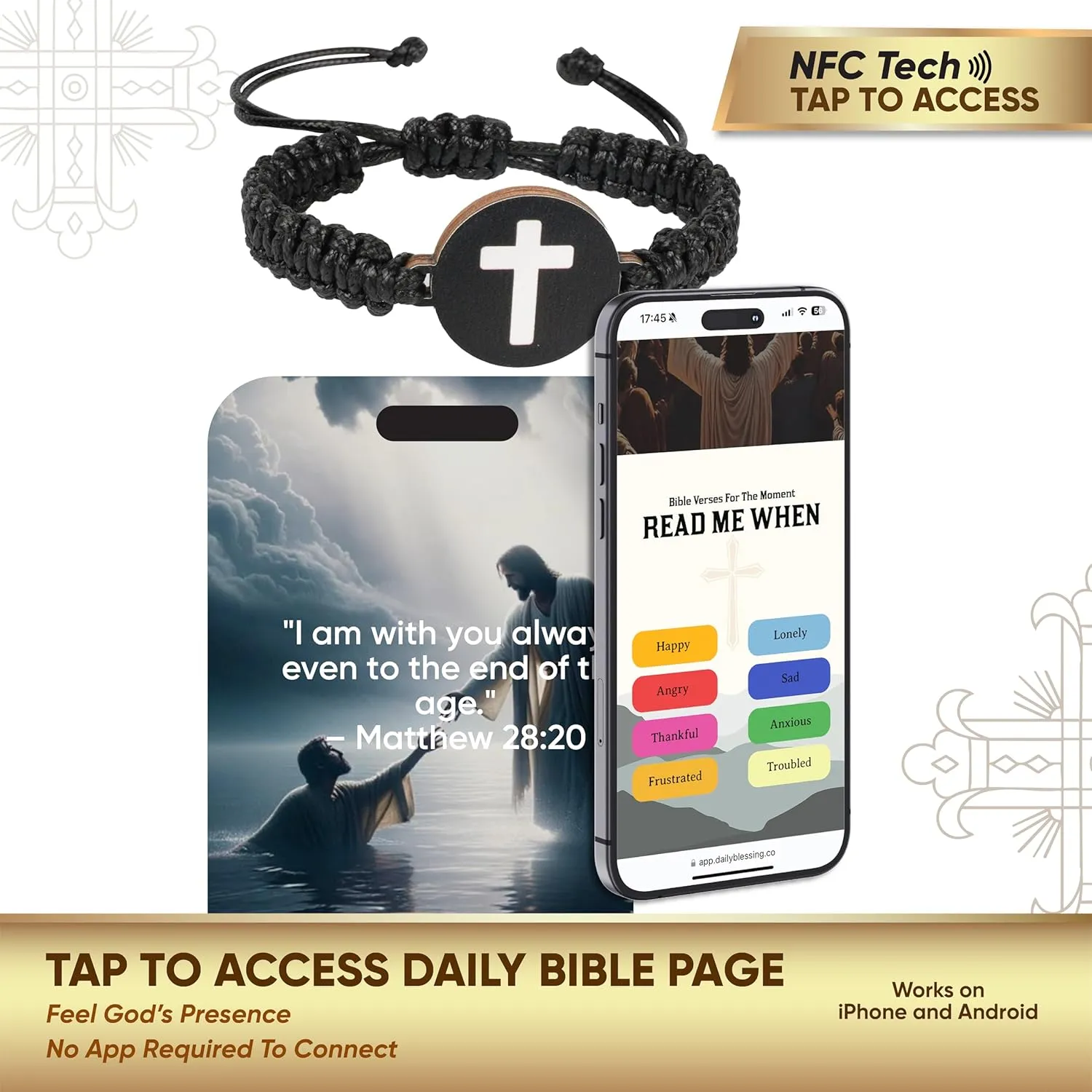 Daily Bible Verse Bracelets, Daily Wearable Scripture Bracelets, Cross Bracelet, Christian Gifts for Women, Men, Catholic Religious Gifts, Easter Basket Stuffers (Leather Cross Bracelet - 1)