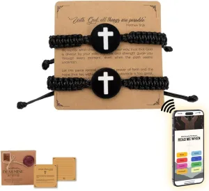 Daily Bible Verse Bracelets, Daily Wearable Scripture Bracelets, Cross Bracelet, Christian Gifts for Women, Men, Catholic Religious Gifts, Easter Basket Stuffers (Leather Cross Bracelet - 1)