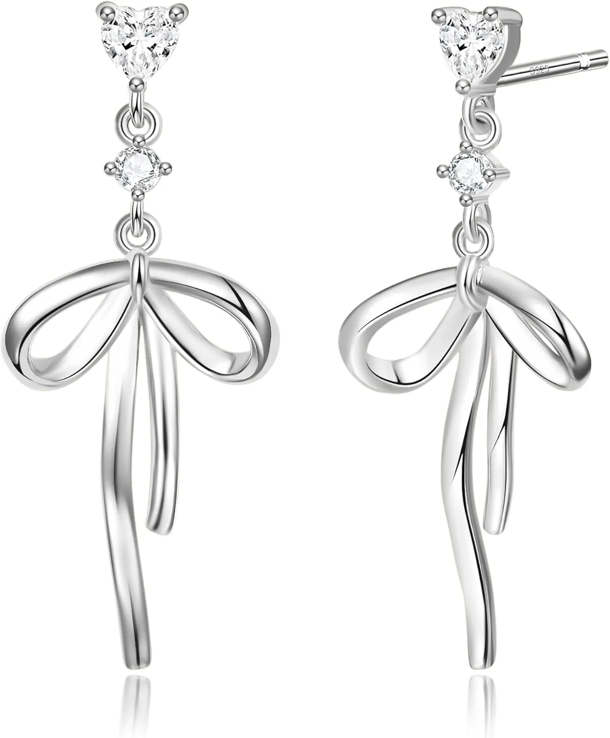 DAILY VIBES Dainty Gold Pearl Drop Dangle Earrings for Women 925 Sterling Silver Post Cute 14K Gold Plated Cubic Zirconia Small Heart Bow Earrings for Women