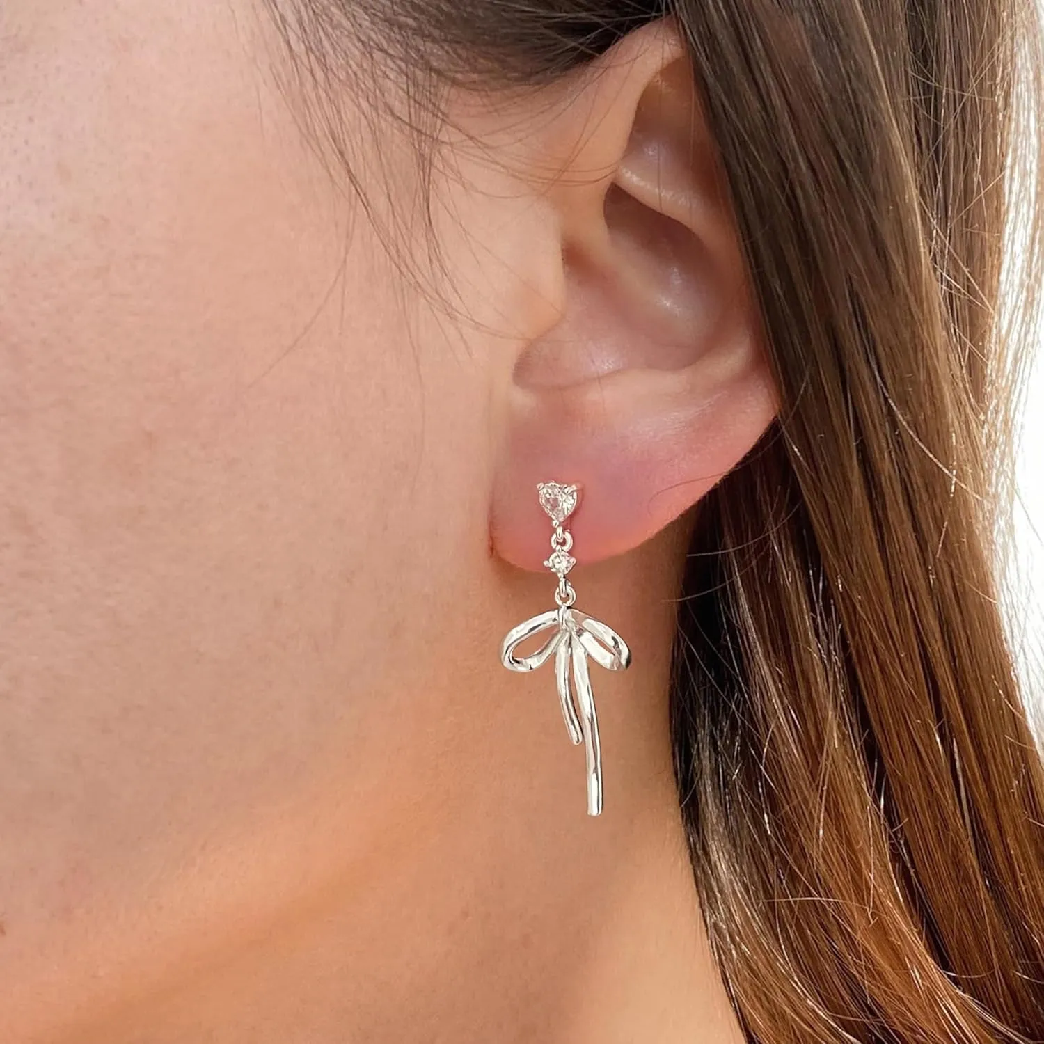 DAILY VIBES Dainty Gold Pearl Drop Dangle Earrings for Women 925 Sterling Silver Post Cute 14K Gold Plated Cubic Zirconia Small Heart Bow Earrings for Women