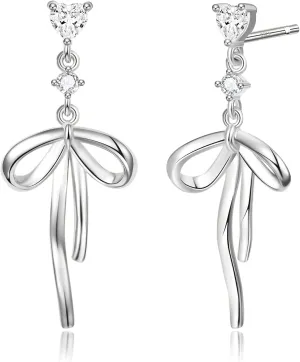 DAILY VIBES Dainty Gold Pearl Drop Dangle Earrings for Women 925 Sterling Silver Post Cute 14K Gold Plated Cubic Zirconia Small Heart Bow Earrings for Women