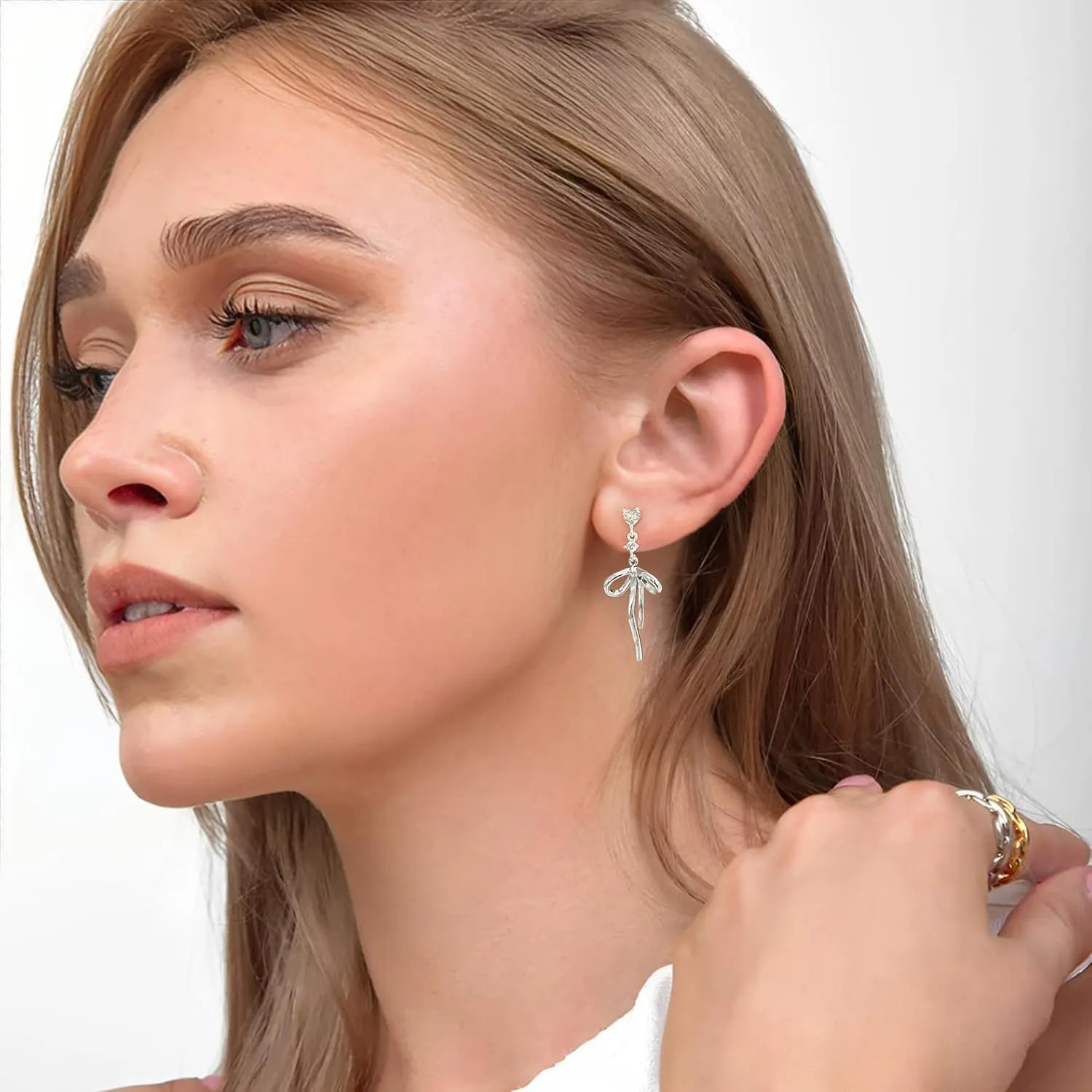 DAILY VIBES Dainty Gold Pearl Drop Dangle Earrings for Women 925 Sterling Silver Post Cute 14K Gold Plated Cubic Zirconia Small Heart Bow Earrings for Women