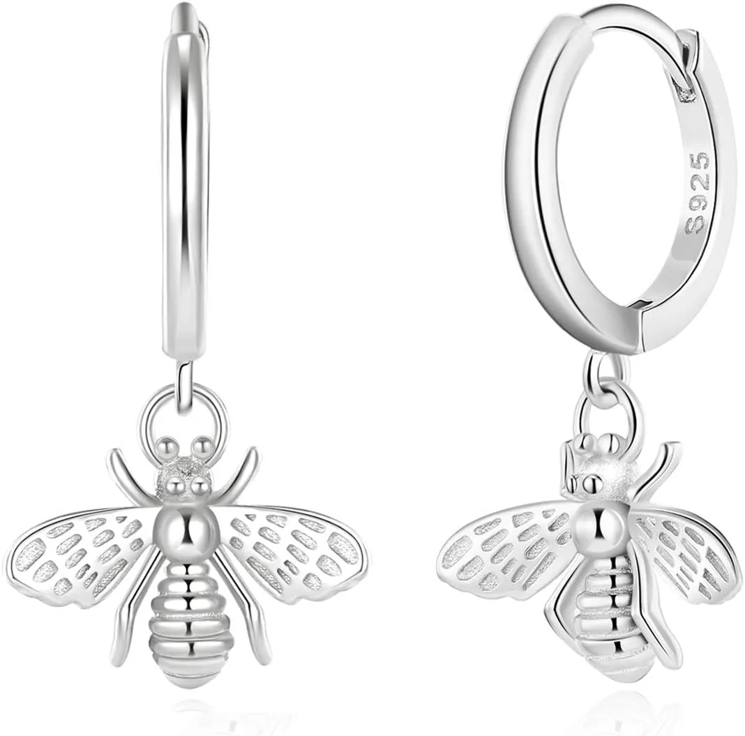 Dainty Dangle Hoop Earring for Women - Small Huggie Hoop Earrings Sets with Butterfly, Bee, Key Charm in 925 Sterling Silver or 18K Gold Plated