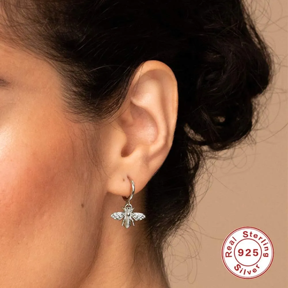 Dainty Dangle Hoop Earring for Women - Small Huggie Hoop Earrings Sets with Butterfly, Bee, Key Charm in 925 Sterling Silver or 18K Gold Plated