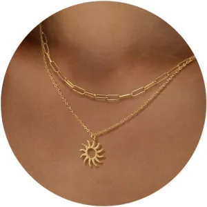 Dainty Gold Necklaces for Women 14K Gold Plated Cute Love Layered Necklace Trendy Beaded Necklace Minimalist Pendant Necklace Elegant Cuban Gold Necklace for Women Handmade Jewelry