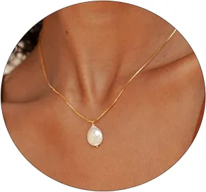 Dainty Pearl Pendant Necklace For Women Plated 14k Gold Elegant Freshwater Pearl Necklaces Toggle Paperclip Pearl Necklace Half Pearl Half Chain Choker Necklace Irregular Gold Pearl Chain Simple Jewelry For Gifts