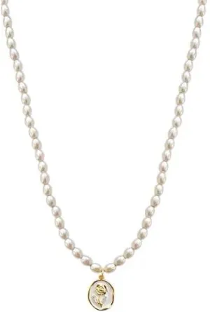 Dainty Rose Flower Pearl Beaded Choker Necklace for Women Elegant Vintage Handmade White Pearl Beads Chain Collar Coin Pendant Medallion Charm Necklaces Y2K Boho Wedding Birthday Prom Party Jewelry Gift