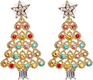 Dainty Shiny Christmas Tree Dangle Earrings Colorful Crystal Christmas Tree Earring Xmas Party Jewelry for Women Gifts