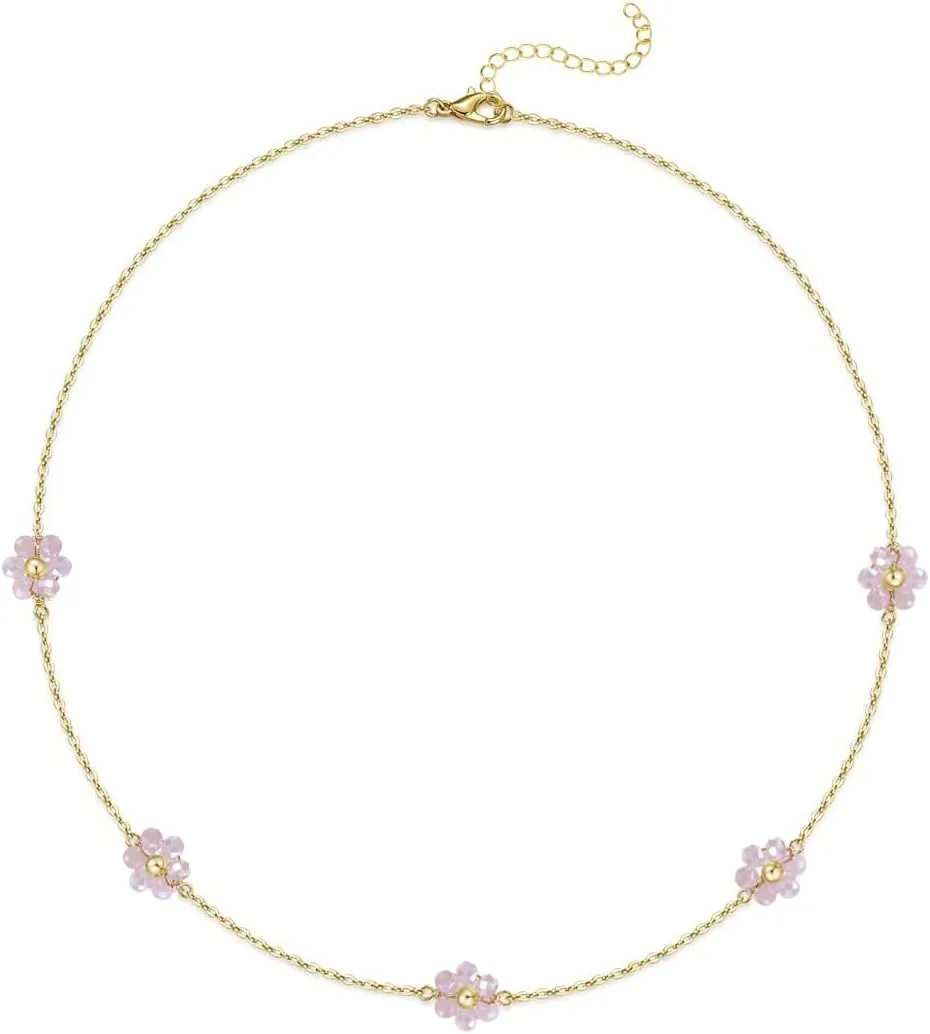 Daisy Flower Choker Necklace 14K Gold Plated Beaded Pearl Choker for Women Jewelry Gifts