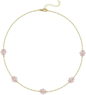 Daisy Flower Choker Necklace 14K Gold Plated Beaded Pearl Choker for Women Jewelry Gifts