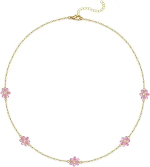 Daisy Flower Choker Necklace 14K Gold Plated Beaded Pearl Choker for Women Jewelry Gifts