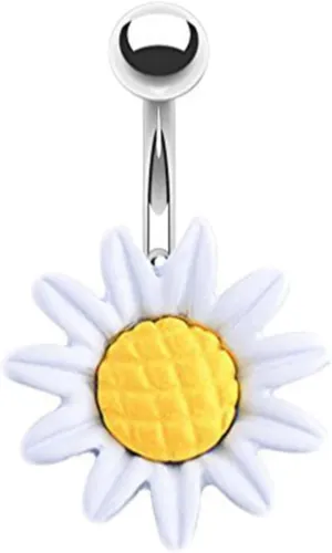 Dangling Belly Button Rings, Belly Ring Cute Stainless Steel Navel Rings Belly Button Nails Sunflower