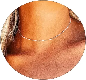 Danity Gold Necklace for Women 14K Gold Plated Satellite Necklaces Gold Link Chain Necklace Tiny Dot Bar Necklace Simple Everyday Jewelry Gift