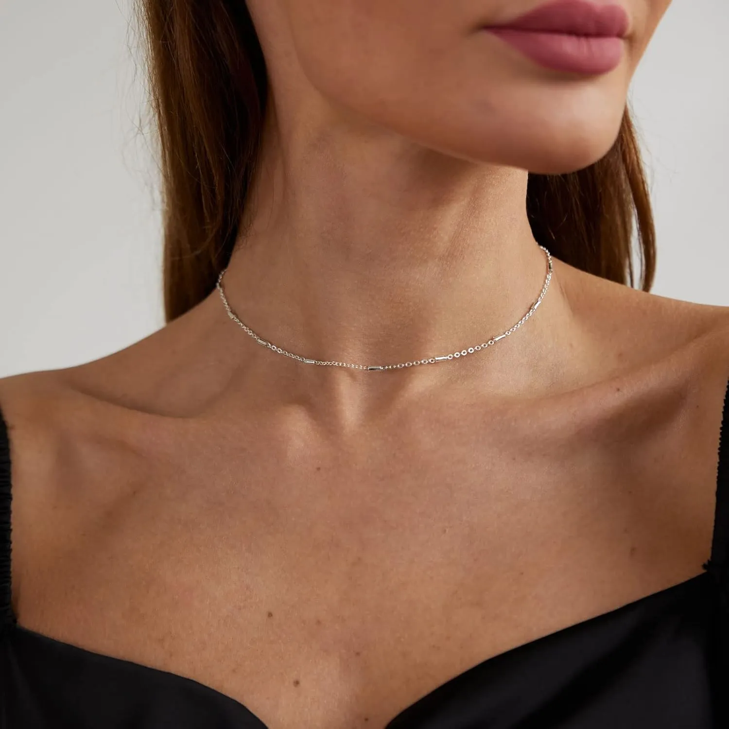Danity Gold Necklace for Women 14K Gold Plated Satellite Necklaces Gold Link Chain Necklace Tiny Dot Bar Necklace Simple Everyday Jewelry Gift