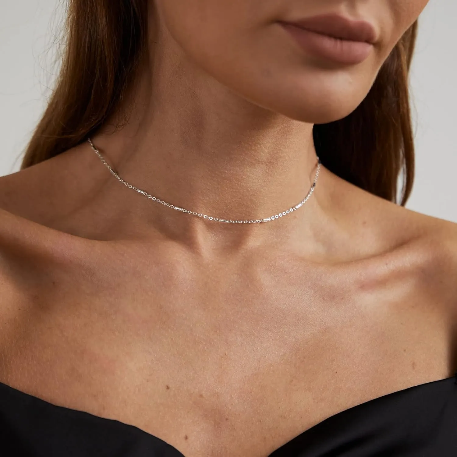 Danity Gold Necklace for Women 14K Gold Plated Satellite Necklaces Gold Link Chain Necklace Tiny Dot Bar Necklace Simple Everyday Jewelry Gift