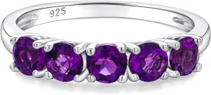 DAYBYDAY 5 Stone Wedding Bands for Women, S925 Sterling Silver Created Ruby/Sapphire/Emerald/Amethyst/Aquamarine/Moissanite Half Eternity Anniversary Rings, Birthstone Jewelry for Wife Mom Grandma Birthday