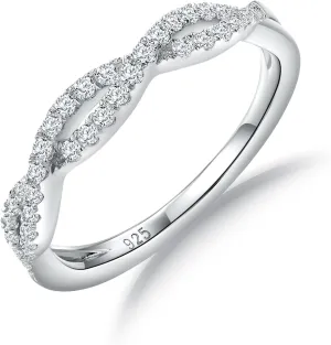 DAYBYDAY Moissanite Wedding Band 925 Sterling Silver Channel Set/Twisted Diamond Band Ring, Thin Stackable Half Eternity Rings for Women