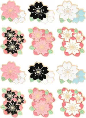 DD-life 6/12 Pcs Plant Sakura Brooch Pins Flower Enamel Pins Flower Lapel Pin Fashion Shiny Brooch for Any Special Occasions