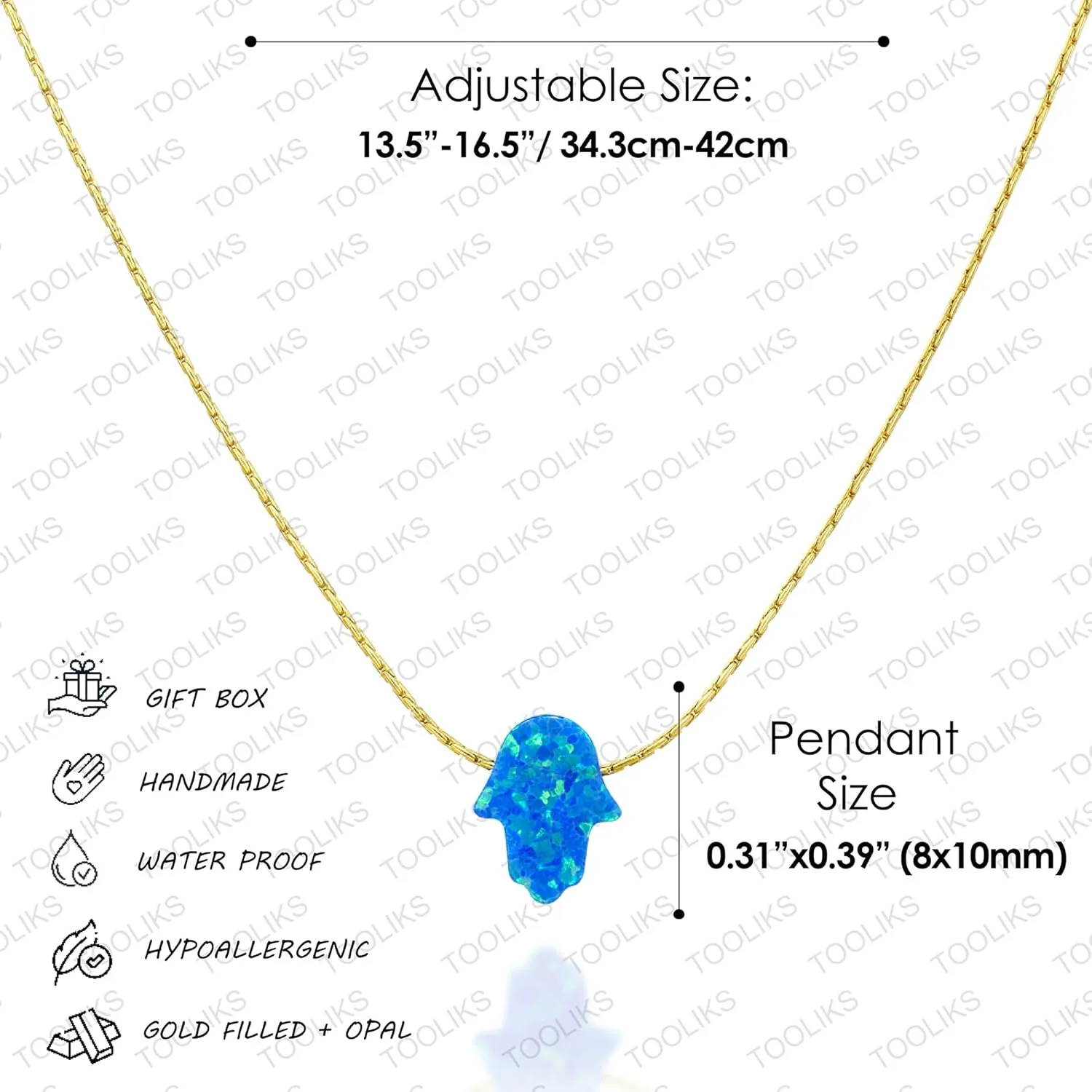 Delicate 14K Gold Filled Opal Hamsa Choker Necklace - Delicate Thin Gold Chain with Sparkling White Blue Hand Charm for Modern Protection (Royal Blue, Gold Filled)