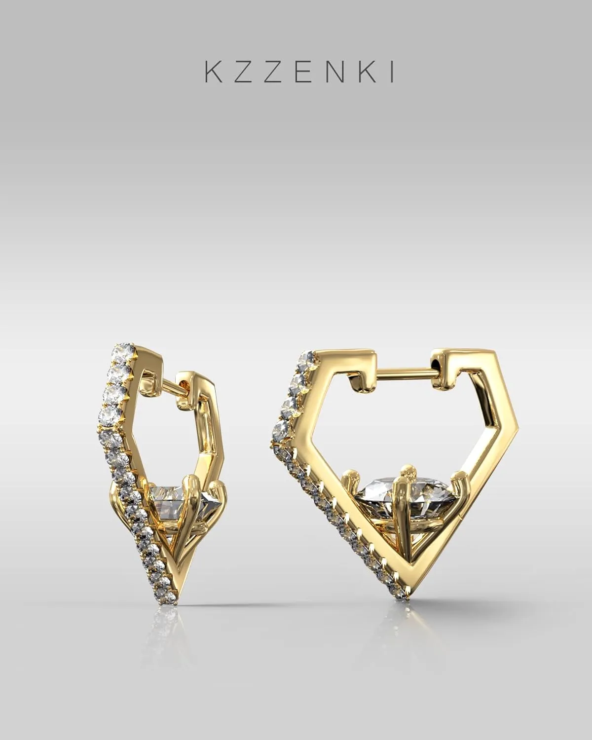 Diamond Shaped Huggie Hoop Earrings for Women Men 14K Gold Plated Cubic Zirconia Cuff Earrings Stud Jewelry Gift