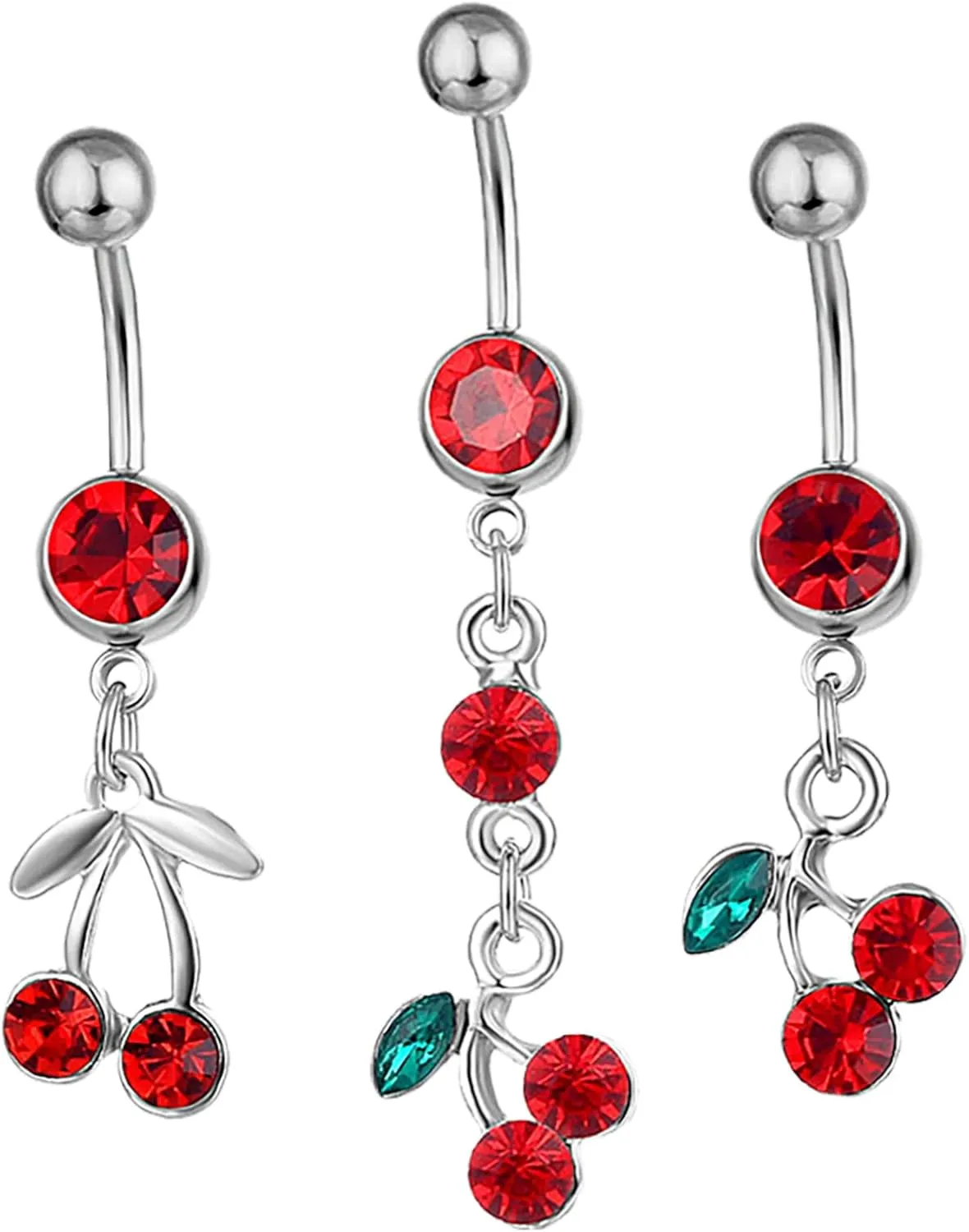 Didiseaon Belly Piercing Ring Cherry Charm Navel Ring Stylish Belly Button Jewelry Rhinestone Studded Sunlight Shining Beauty