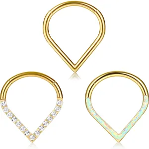 Dochais 3-Piece Septum Rings - 16G Hinged Septum Clicker, Gold & Surgical Steel, Hypoallergenic