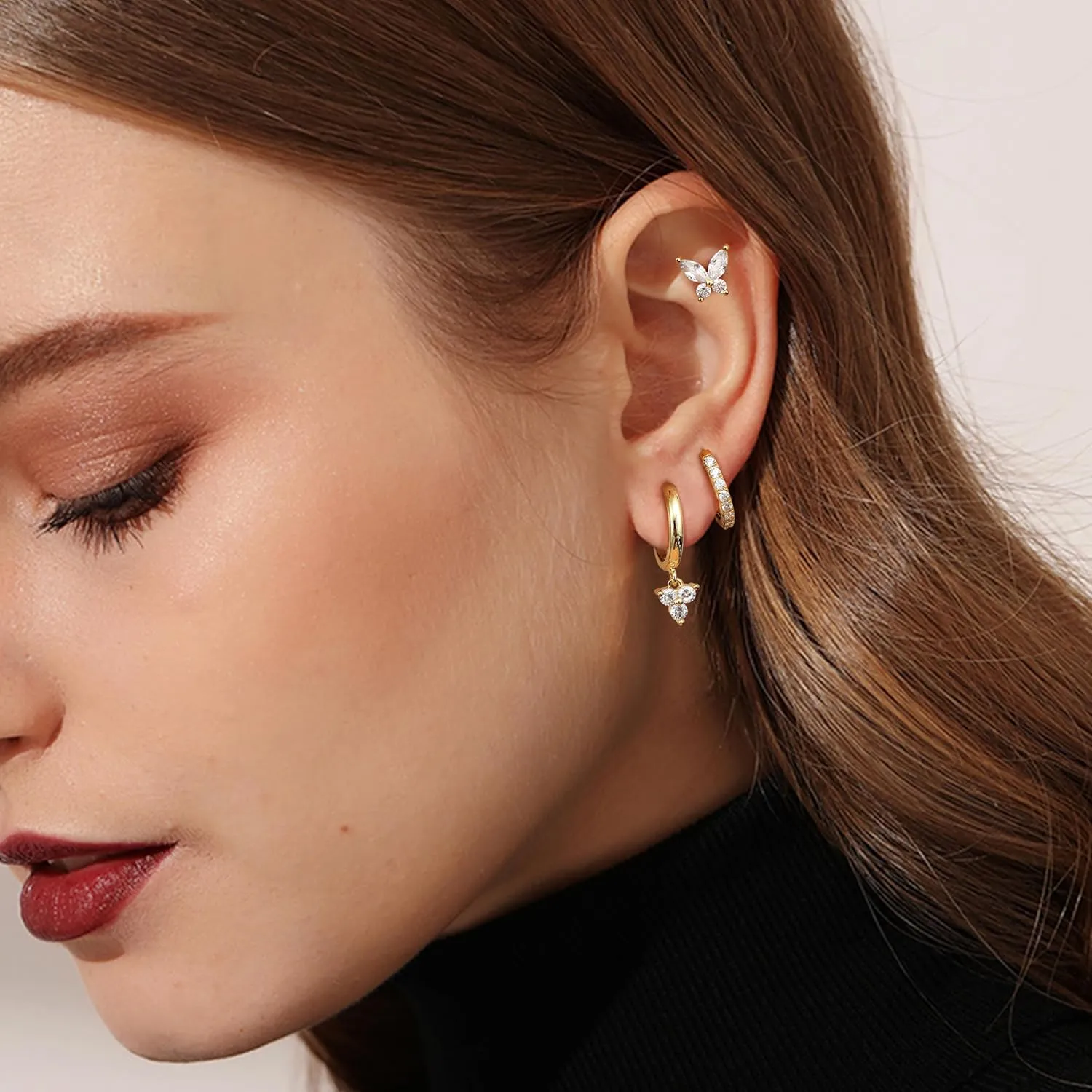 Dochais Small Gold Huggies Hoop Earrings Dainty Gold Earrings Set For Women, Gold Dangle Earrings Set, 925 Sterling Silver Earrings, Small Studs Earring Set, 14K Gold Plated Cartilage Earrings, Hypoallergenic Gold Earrings Drop Earrings