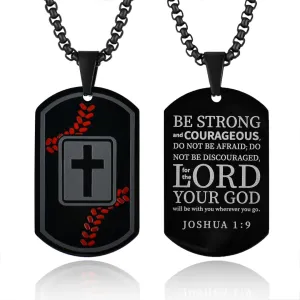 Dog Tag Necklaces for Men Titanium Steel Baseball/Basketball/Soccer/Mens Cross Necklace Black Pendant Religious Gifts for Him