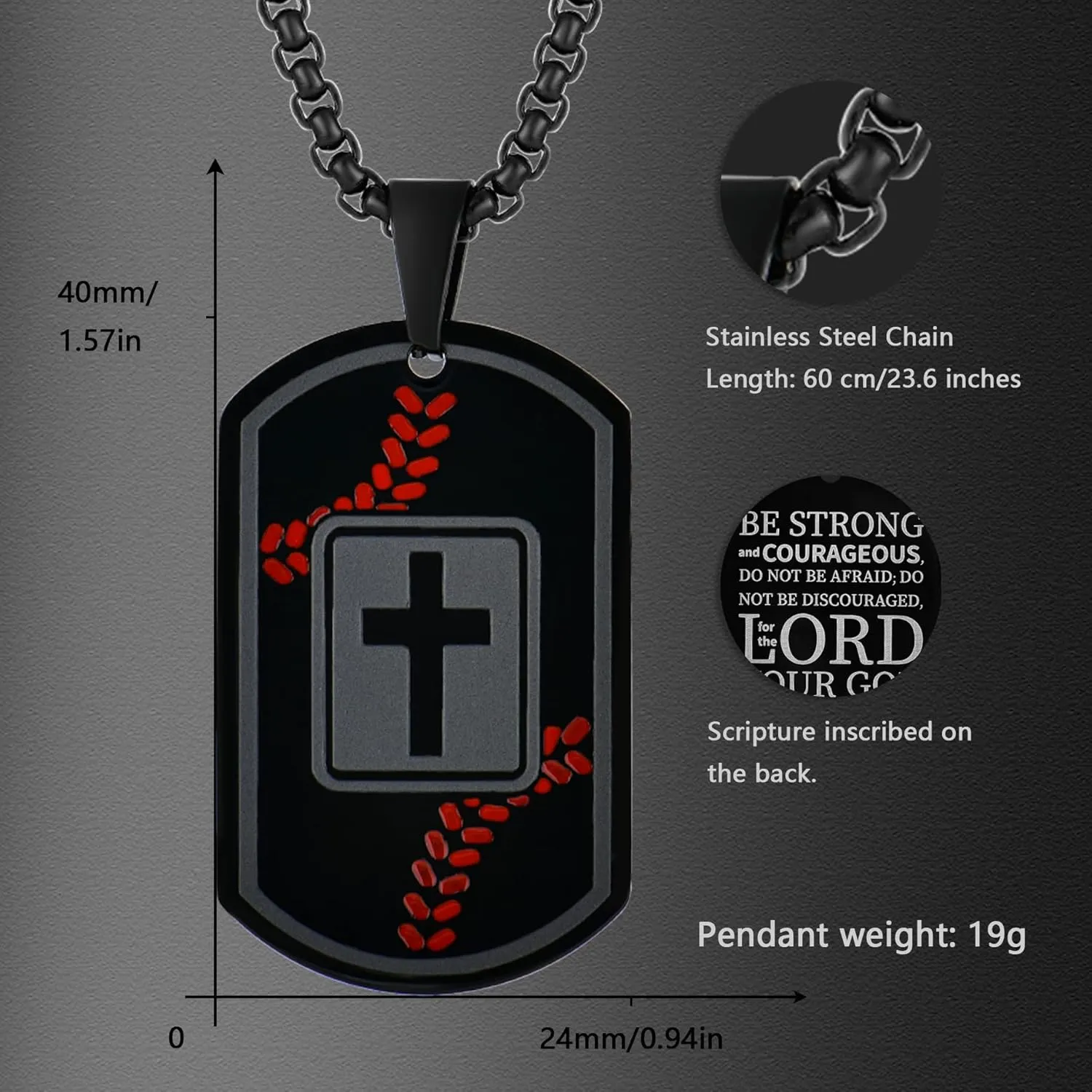 Dog Tag Necklaces for Men Titanium Steel Baseball/Basketball/Soccer/Mens Cross Necklace Black Pendant Religious Gifts for Him