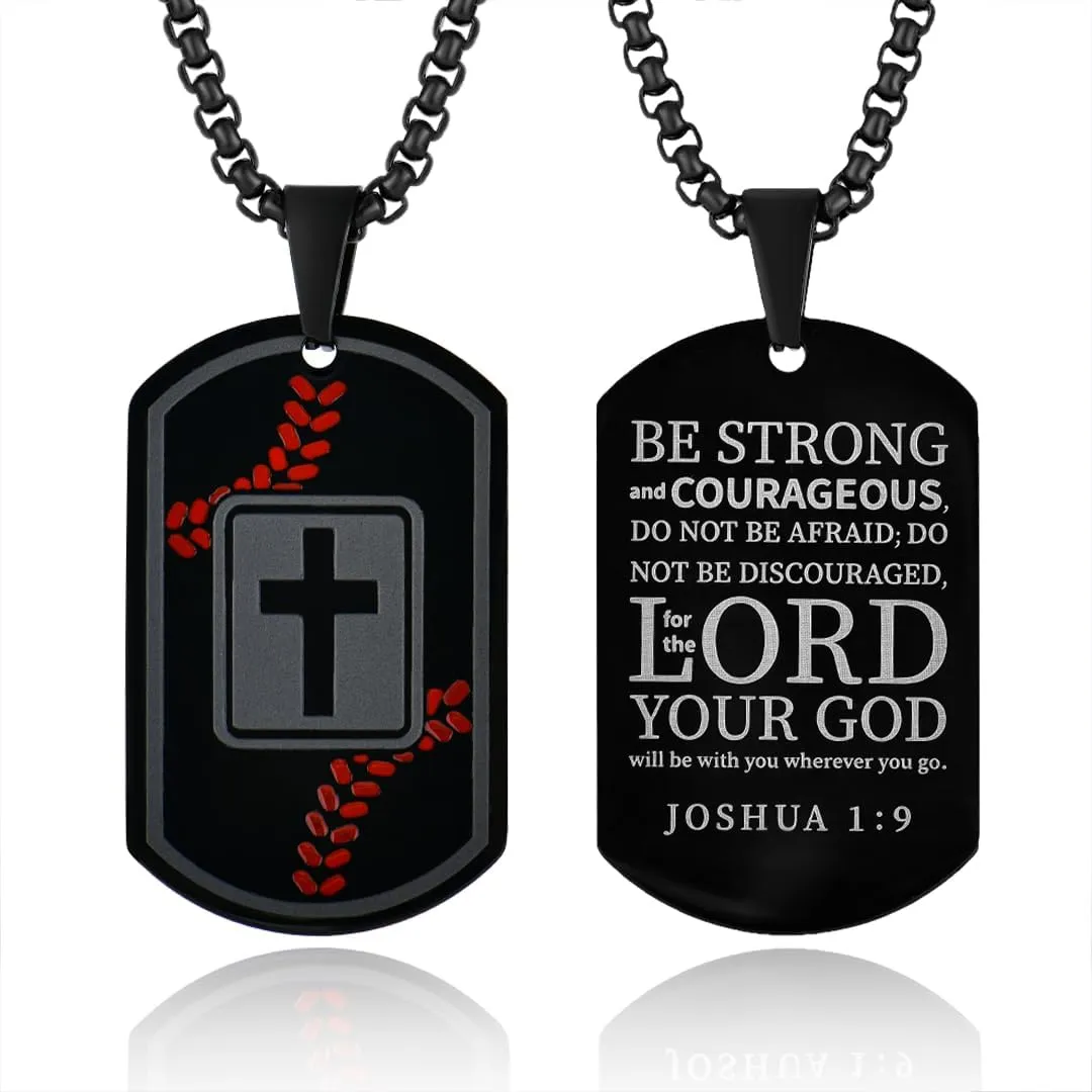 Dog Tag Necklaces for Men Titanium Steel Baseball/Basketball/Soccer/Mens Cross Necklace Black Pendant Religious Gifts for Him
