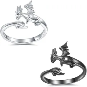 Dragon Ring 2pcs Cool Evil Open Set - Funky Animal Ring Black White - Street Fashion - Devil Dragon Jewelry for Women