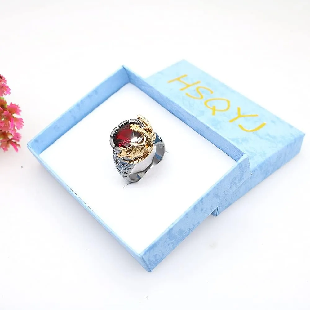 Dragon Ring Shiny Inlay Red Crystal Rhinestone Ring Uniquely Stylish 3D Dragon Shape Band Rings Gothic Hip Hop Punk Party Jewelry Gifts for Men