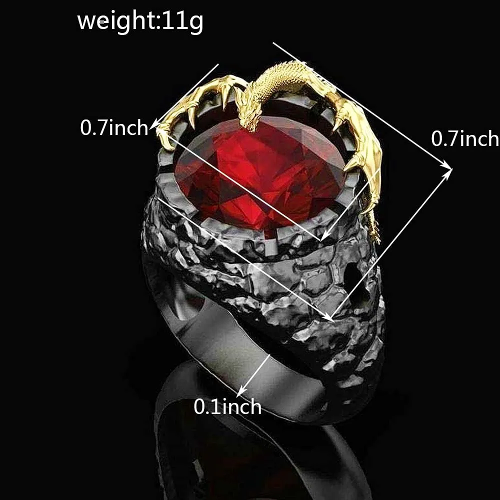 Dragon Ring Shiny Inlay Red Crystal Rhinestone Ring Uniquely Stylish 3D Dragon Shape Band Rings Gothic Hip Hop Punk Party Jewelry Gifts for Men