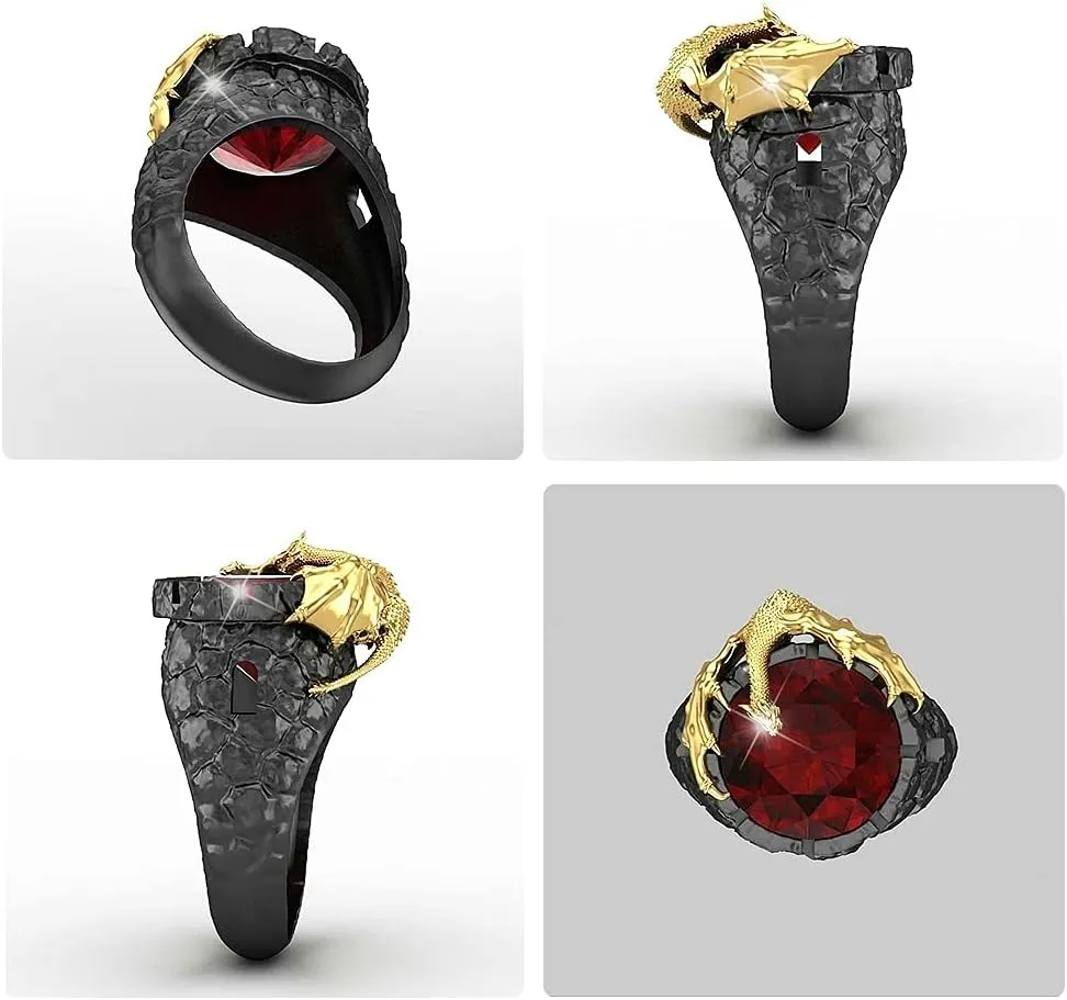 Dragon Ring Shiny Inlay Red Crystal Rhinestone Ring Uniquely Stylish 3D Dragon Shape Band Rings Gothic Hip Hop Punk Party Jewelry Gifts for Men