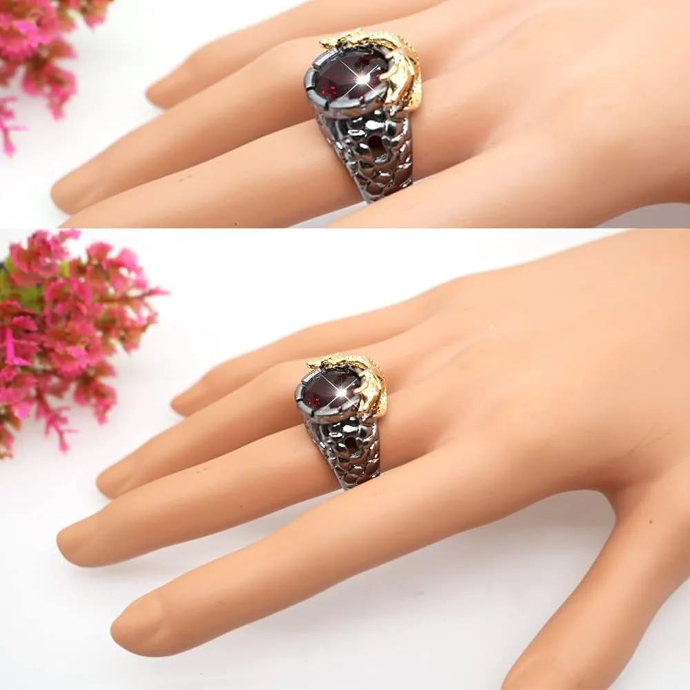 Dragon Ring Shiny Inlay Red Crystal Rhinestone Ring Uniquely Stylish 3D Dragon Shape Band Rings Gothic Hip Hop Punk Party Jewelry Gifts for Men