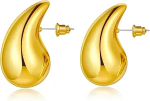 Drop Earrings for Women Trendy Chunky Tear Drop Gold Plated Earrings Fashion Jewelry for Women Girls