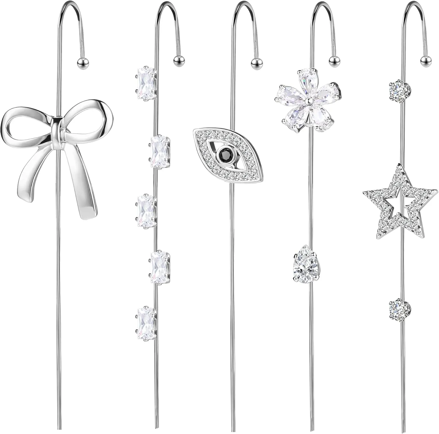 Ear Crawler & Helix Hook Earrings for Women - Hypoallergenic Surgical Steel Ear Cuff, Snowflake & Lightning Bolt Rhinestone Designs, Trendy Clip/Wrap Jewelry for Cartilage/Pierced Dragon Earrings for Women or Men
