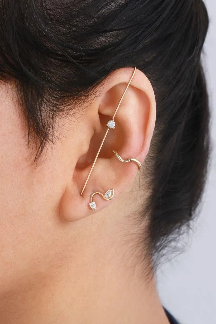 Ear Crawler & Helix Hook Earrings for Women - Hypoallergenic Surgical Steel Ear Cuff, Snowflake & Lightning Bolt Rhinestone Designs, Trendy Clip/Wrap Jewelry for Cartilage/Pierced Dragon Earrings for Women or Men